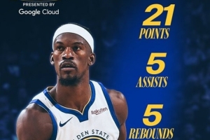 太稳了！勇士官方晒本场最佳球员数据海报：巴特勒21+5+5